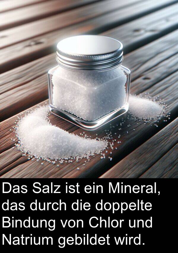 Salz: Das Salz ist ein Mineral, das durch die doppelte Bindung von Chlor und Natrium gebildet wird.