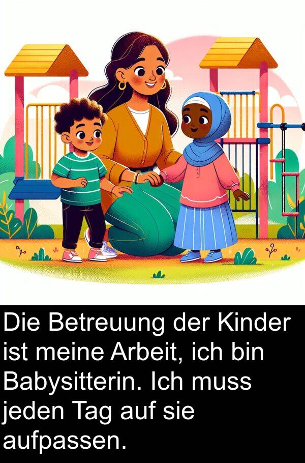 Kinder: Die Betreuung der Kinder ist meine Arbeit, ich bin Babysitterin. Ich muss jeden Tag auf sie aufpassen.