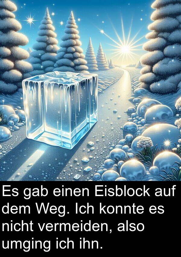 konnte: Es gab einen Eisblock auf dem Weg. Ich konnte es nicht vermeiden, also umging ich ihn.