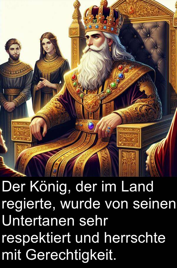 König: Der König, der im Land regierte, wurde von seinen Untertanen sehr respektiert und herrschte mit Gerechtigkeit.