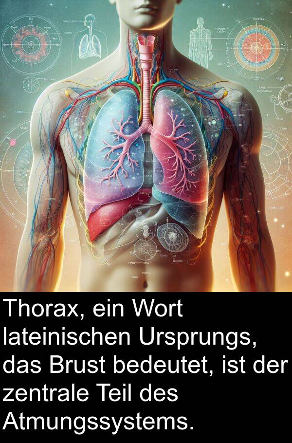 Teil: Thorax, ein Wort lateinischen Ursprungs, das Brust bedeutet, ist der zentrale Teil des Atmungssystems.