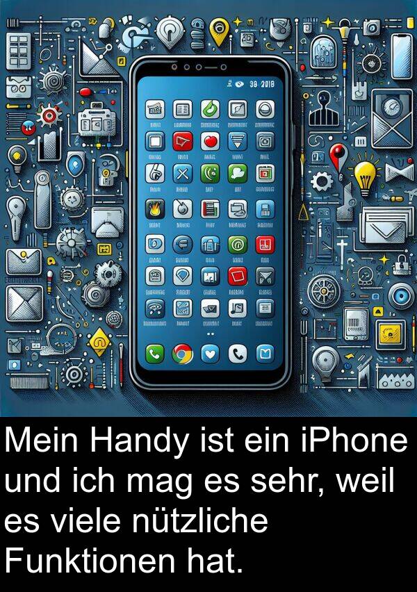 mag: Mein Handy ist ein iPhone und ich mag es sehr, weil es viele nützliche Funktionen hat.