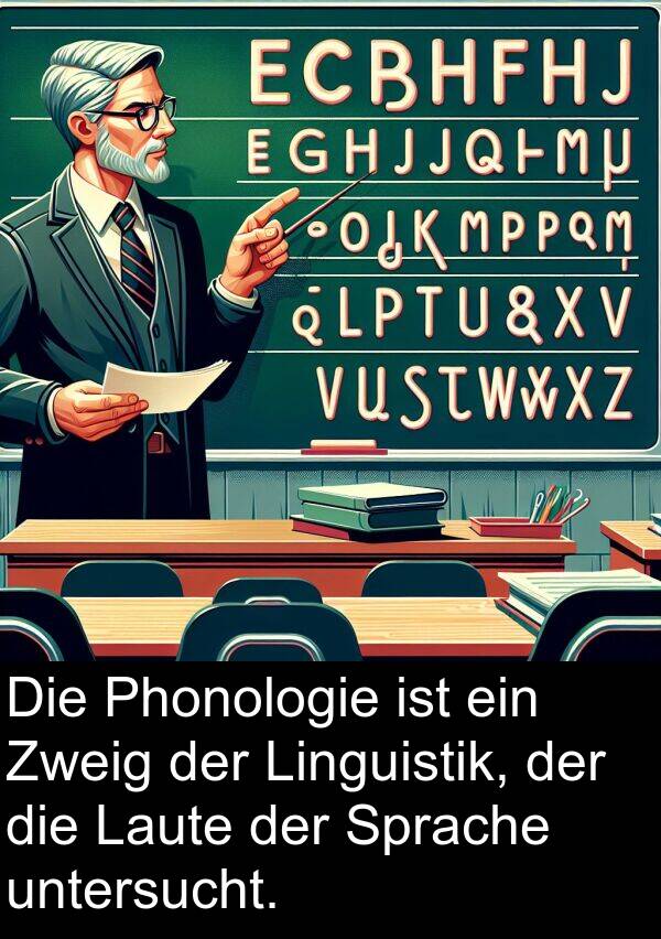 Laute: Die Phonologie ist ein Zweig der Linguistik, der die Laute der Sprache untersucht.