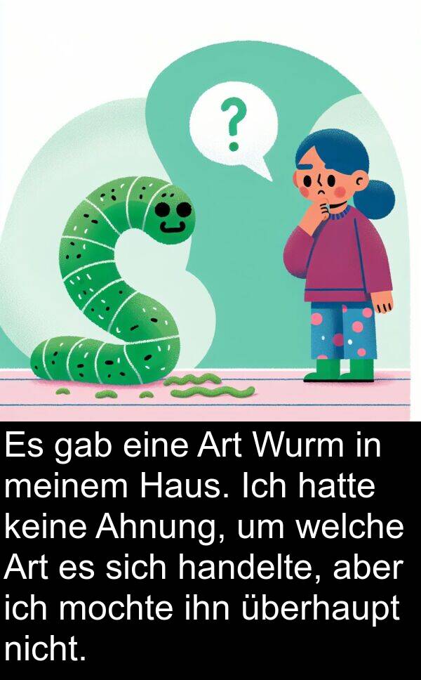 keine: Es gab eine Art Wurm in meinem Haus. Ich hatte keine Ahnung, um welche Art es sich handelte, aber ich mochte ihn überhaupt nicht.