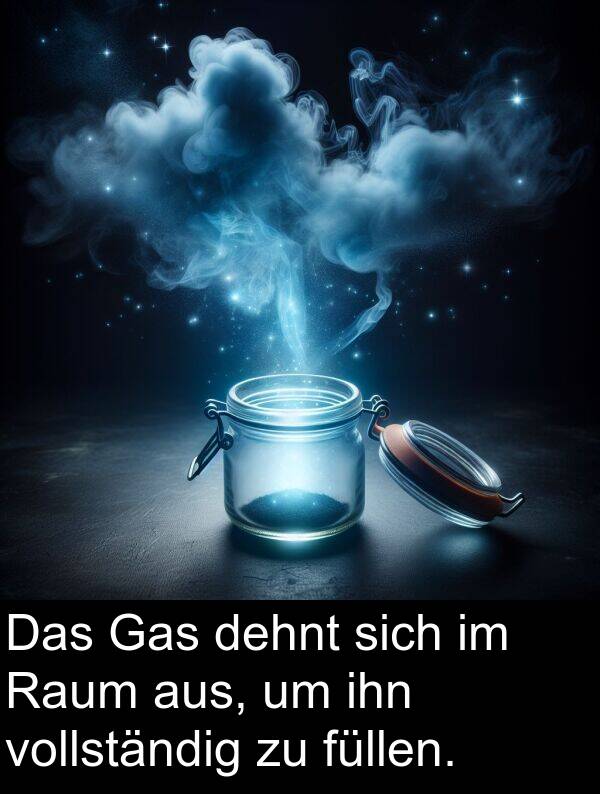 sich: Das Gas dehnt sich im Raum aus, um ihn vollständig zu füllen.