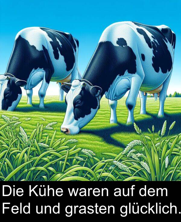 Kühe: Die Kühe waren auf dem Feld und grasten glücklich.