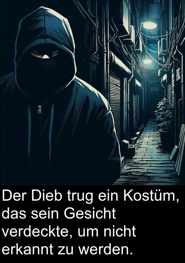 Kostüm: Der Dieb trug ein Kostüm, das sein Gesicht verdeckte, um nicht erkannt zu werden.