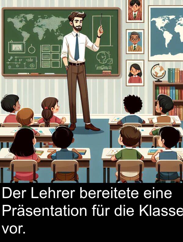 Klasse: Der Lehrer bereitete eine Präsentation für die Klasse vor.