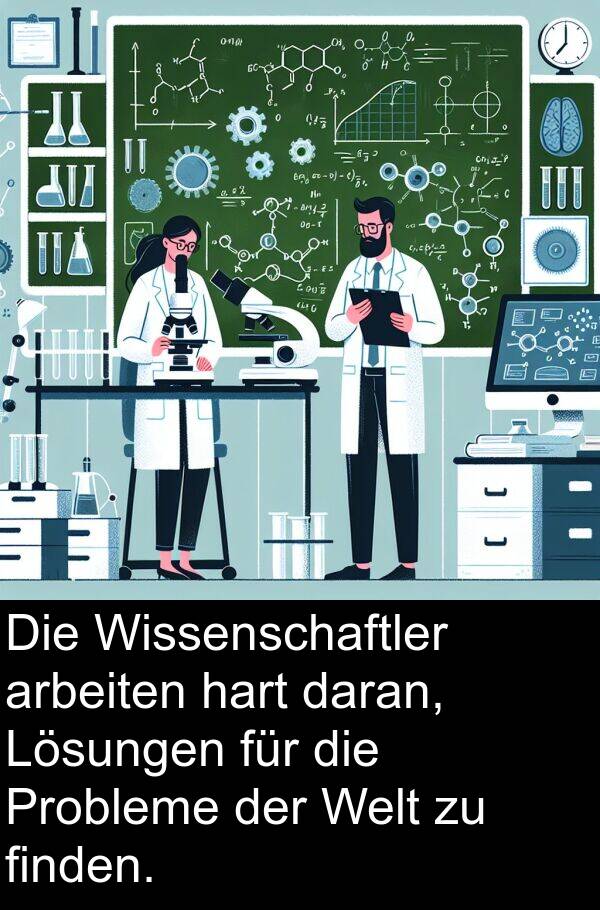 finden: Die Wissenschaftler arbeiten hart daran, Lösungen für die Probleme der Welt zu finden.