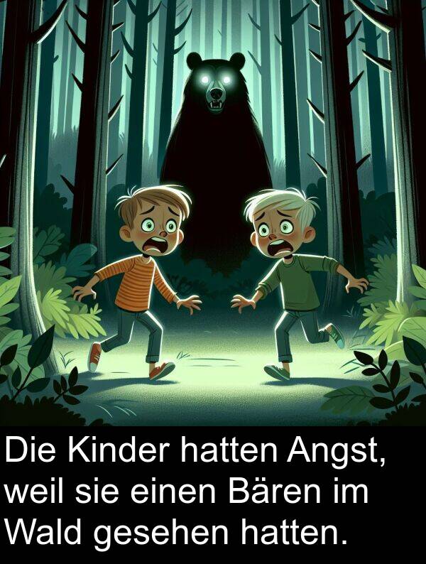 Kinder: Die Kinder hatten Angst, weil sie einen Bären im Wald gesehen hatten.