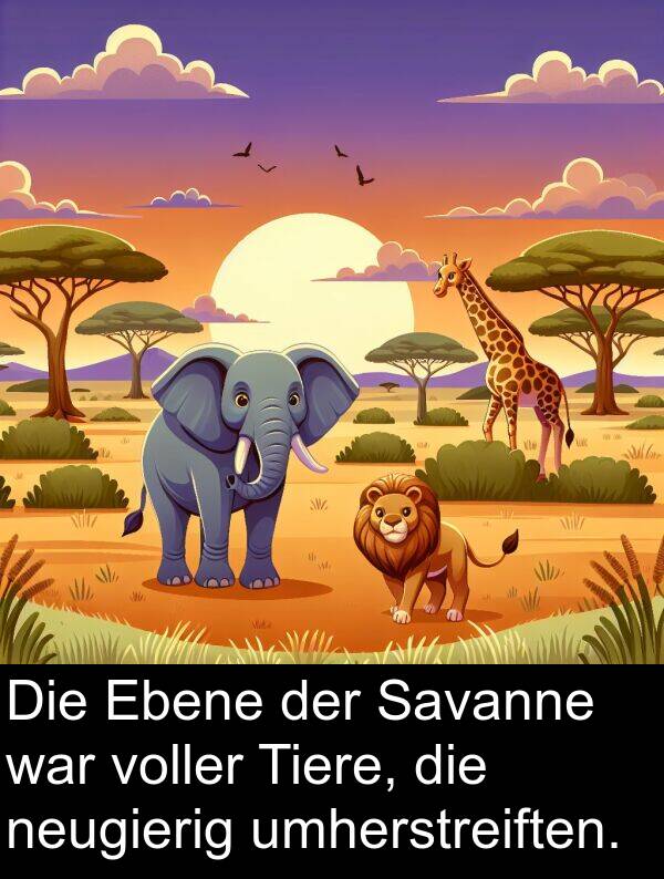 Ebene: Die Ebene der Savanne war voller Tiere, die neugierig umherstreiften.