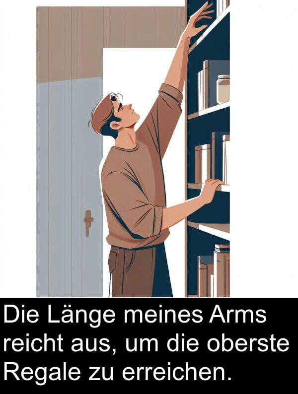 oberste: Die Länge meines Arms reicht aus, um die oberste Regale zu erreichen.