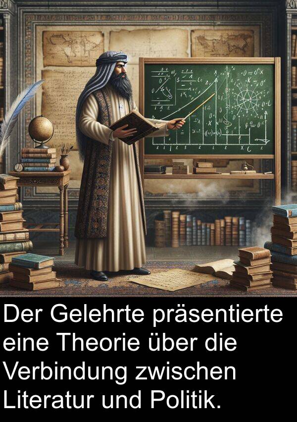 Verbindung: Der Gelehrte präsentierte eine Theorie über die Verbindung zwischen Literatur und Politik.