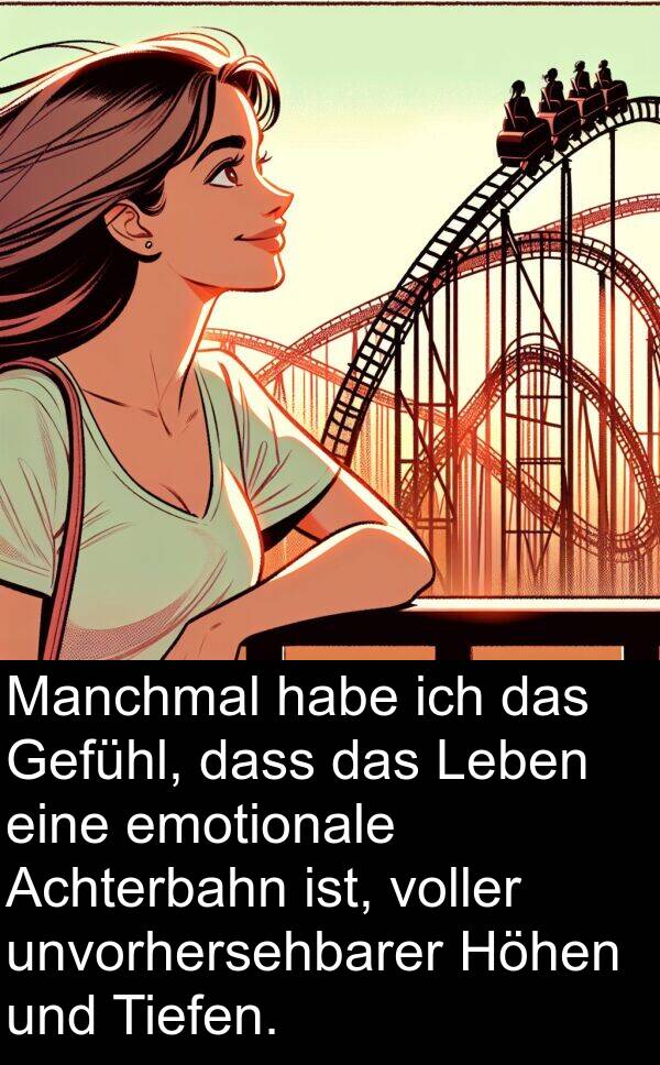 Gefühl: Manchmal habe ich das Gefühl, dass das Leben eine emotionale Achterbahn ist, voller unvorhersehbarer Höhen und Tiefen.