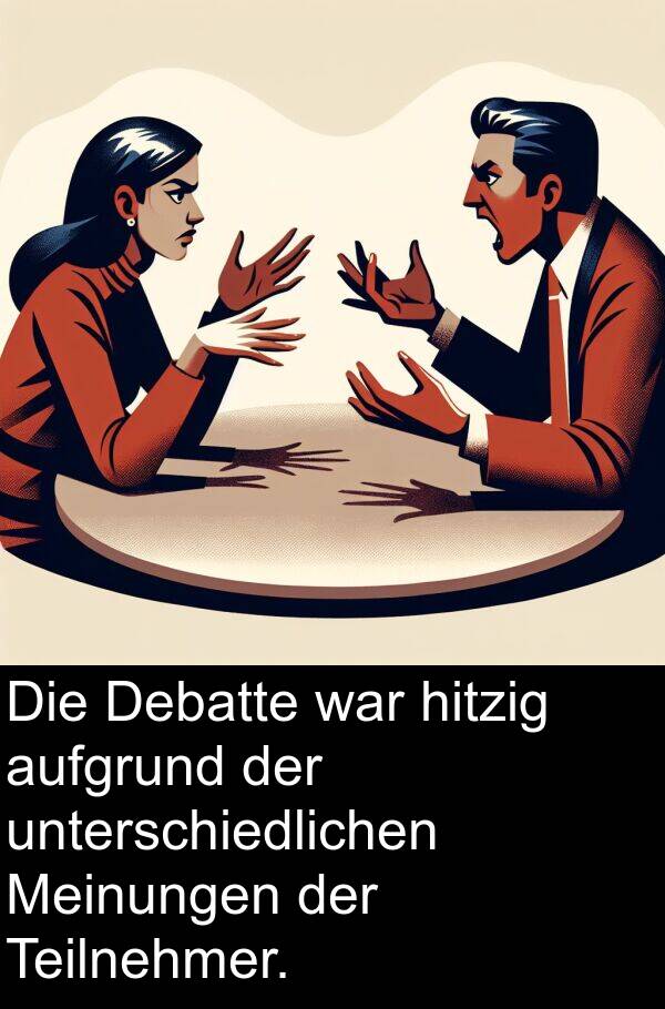 aufgrund: Die Debatte war hitzig aufgrund der unterschiedlichen Meinungen der Teilnehmer.