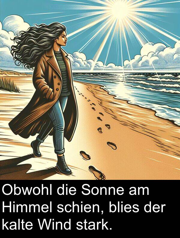 kalte: Obwohl die Sonne am Himmel schien, blies der kalte Wind stark.