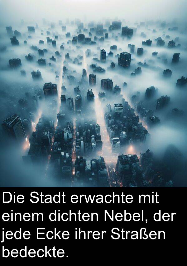 dichten: Die Stadt erwachte mit einem dichten Nebel, der jede Ecke ihrer Straßen bedeckte.