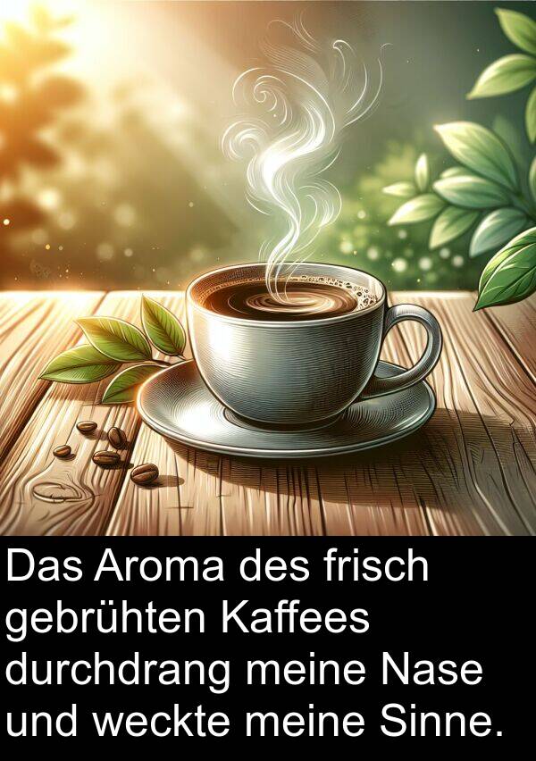 gebrühten: Das Aroma des frisch gebrühten Kaffees durchdrang meine Nase und weckte meine Sinne.