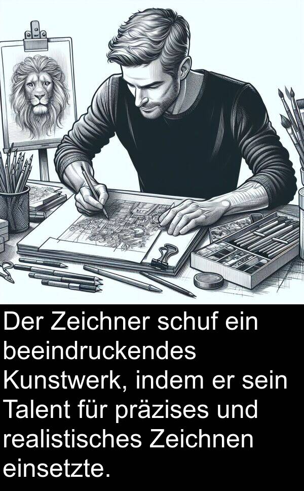 indem: Der Zeichner schuf ein beeindruckendes Kunstwerk, indem er sein Talent für präzises und realistisches Zeichnen einsetzte.