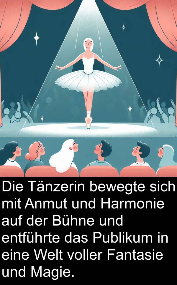 Tänzerin: Die Tänzerin bewegte sich mit Anmut und Harmonie auf der Bühne und entführte das Publikum in eine Welt voller Fantasie und Magie.