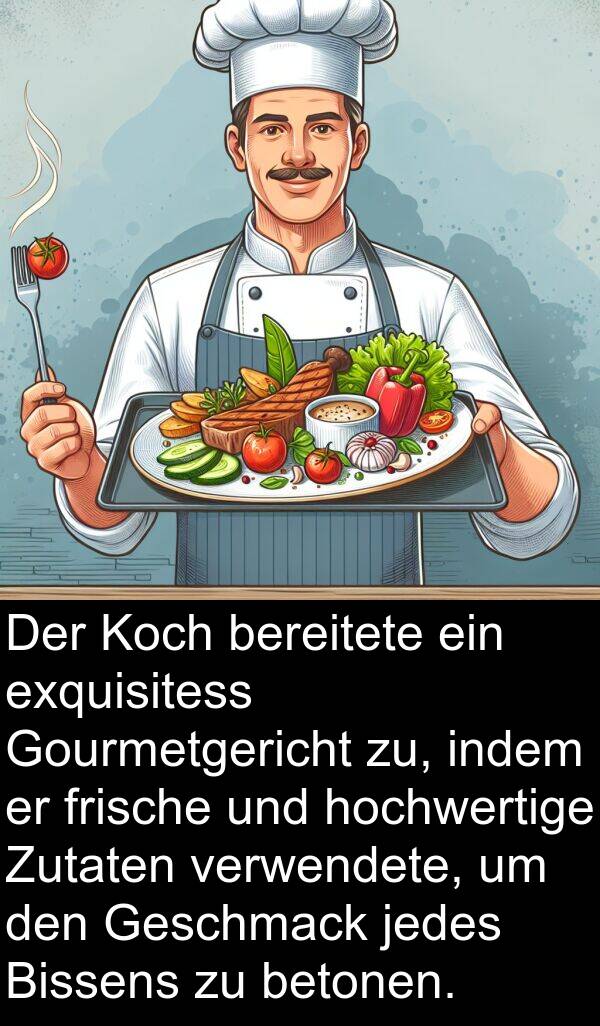 Gourmetgericht: Der Koch bereitete ein exquisitess Gourmetgericht zu, indem er frische und hochwertige Zutaten verwendete, um den Geschmack jedes Bissens zu betonen.