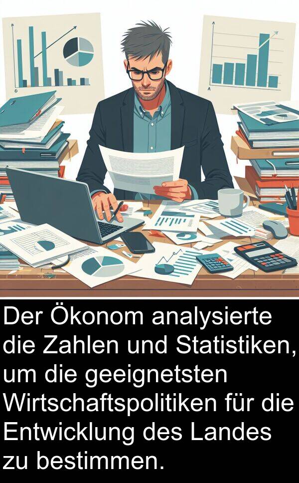 Landes: Der Ökonom analysierte die Zahlen und Statistiken, um die geeignetsten Wirtschaftspolitiken für die Entwicklung des Landes zu bestimmen.