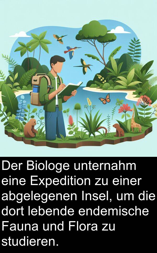 Fauna: Der Biologe unternahm eine Expedition zu einer abgelegenen Insel, um die dort lebende endemische Fauna und Flora zu studieren.