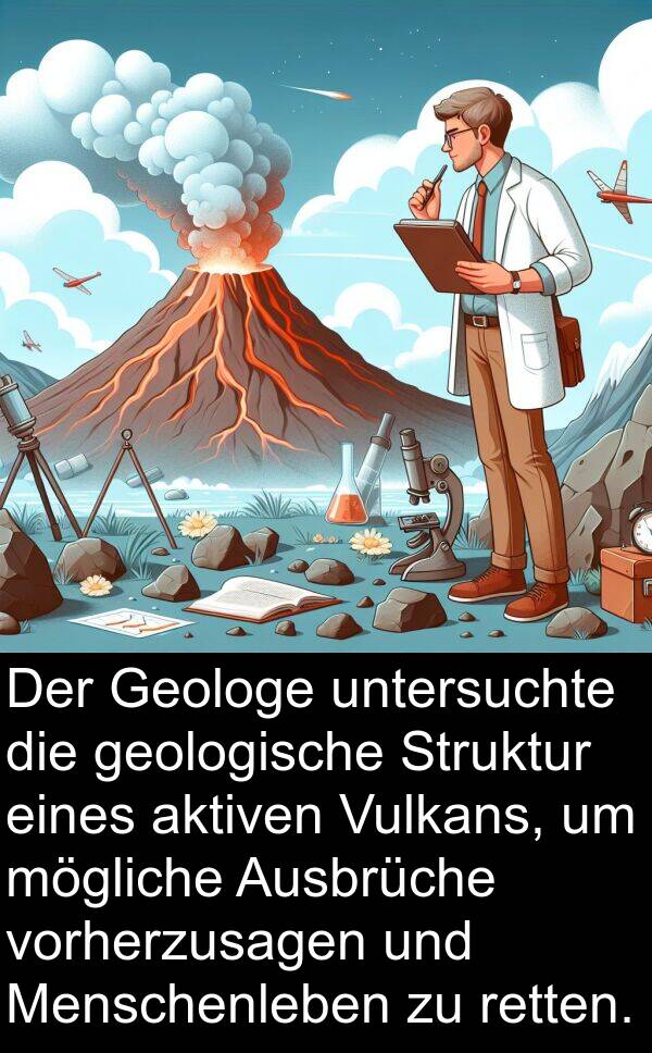 Geologe: Der Geologe untersuchte die geologische Struktur eines aktiven Vulkans, um mögliche Ausbrüche vorherzusagen und Menschenleben zu retten.