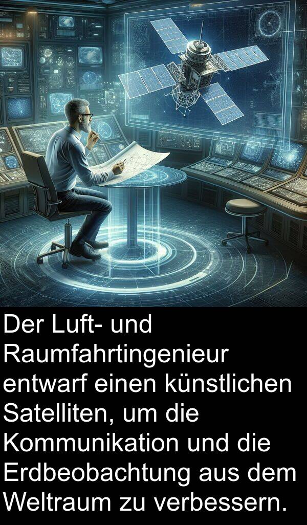 Raumfahrtingenieur: Der Luft- und Raumfahrtingenieur entwarf einen künstlichen Satelliten, um die Kommunikation und die Erdbeobachtung aus dem Weltraum zu verbessern.