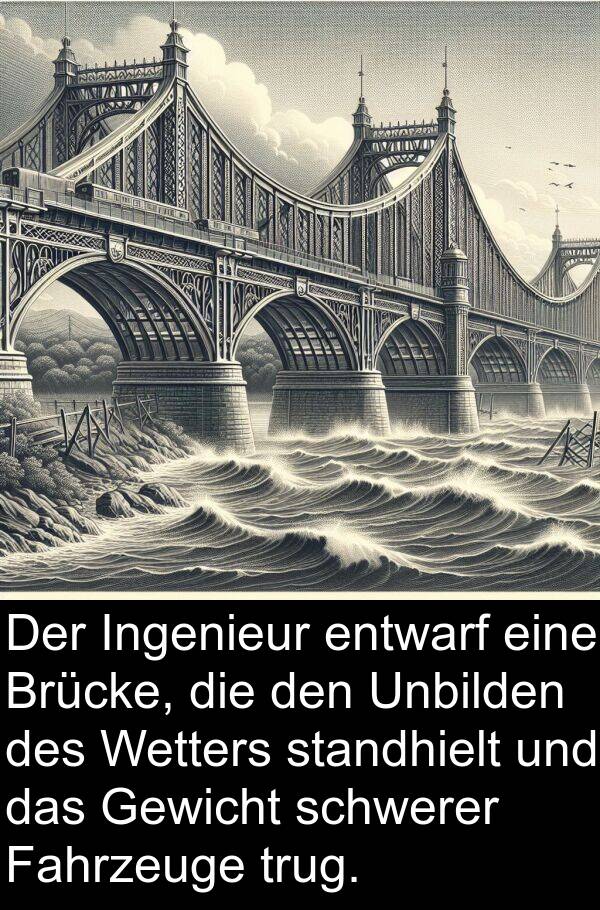 Fahrzeuge: Der Ingenieur entwarf eine Brücke, die den Unbilden des Wetters standhielt und das Gewicht schwerer Fahrzeuge trug.