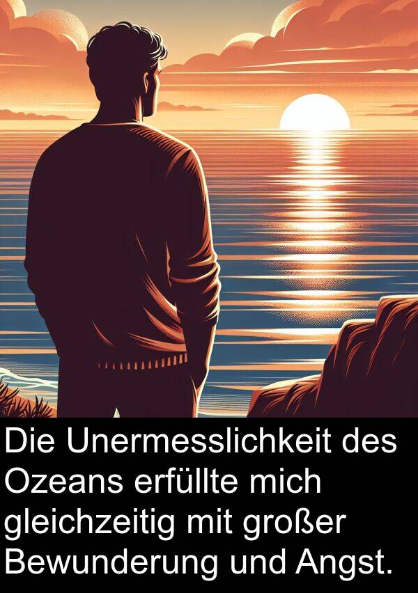 erfüllte: Die Unermesslichkeit des Ozeans erfüllte mich gleichzeitig mit großer Bewunderung und Angst.