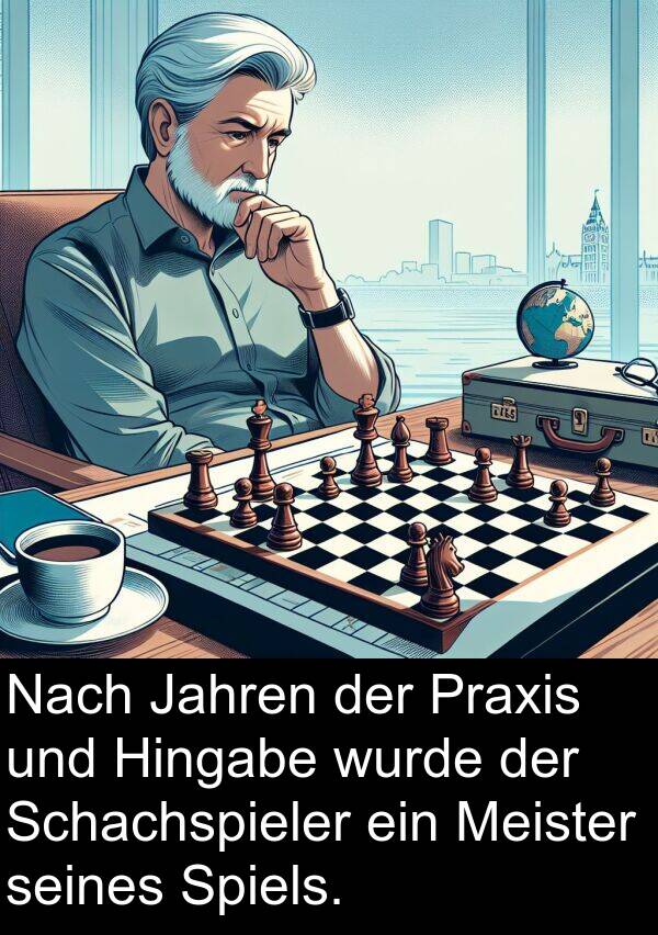 Hingabe: Nach Jahren der Praxis und Hingabe wurde der Schachspieler ein Meister seines Spiels.