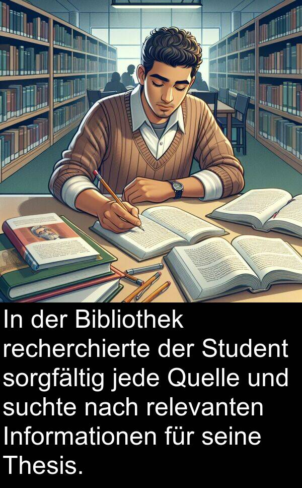 Informationen: In der Bibliothek recherchierte der Student sorgfältig jede Quelle und suchte nach relevanten Informationen für seine Thesis.