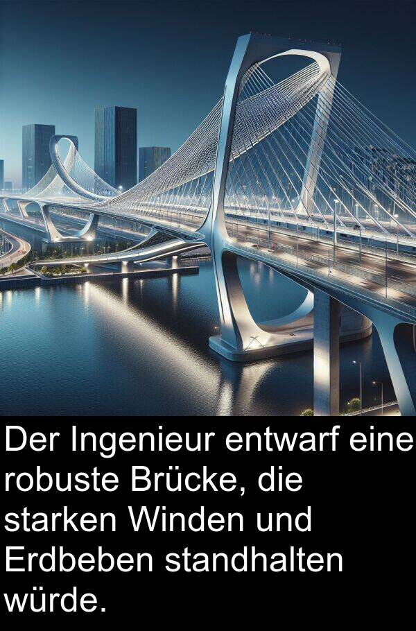 entwarf: Der Ingenieur entwarf eine robuste Brücke, die starken Winden und Erdbeben standhalten würde.