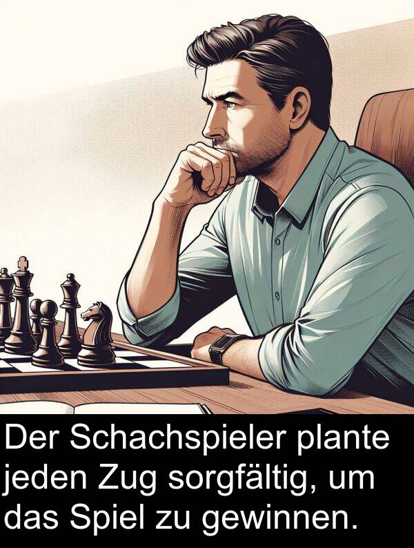 jeden: Der Schachspieler plante jeden Zug sorgfältig, um das Spiel zu gewinnen.