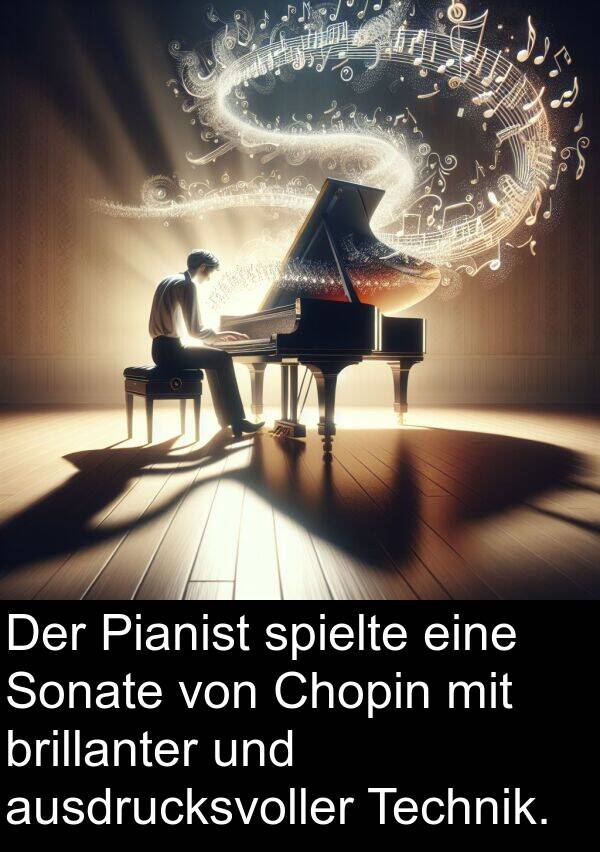 Chopin: Der Pianist spielte eine Sonate von Chopin mit brillanter und ausdrucksvoller Technik.