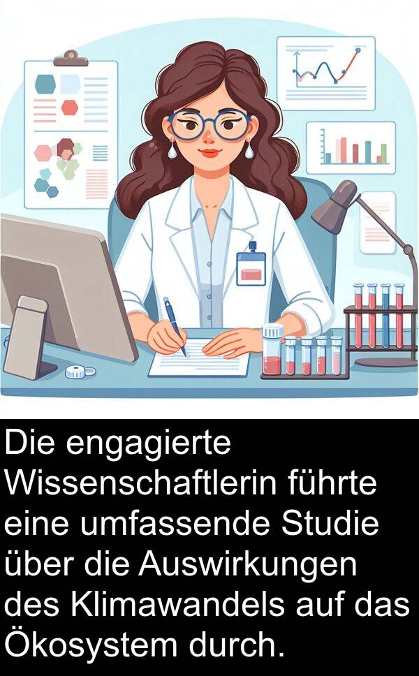 umfassende: Die engagierte Wissenschaftlerin führte eine umfassende Studie über die Auswirkungen des Klimawandels auf das Ökosystem durch.