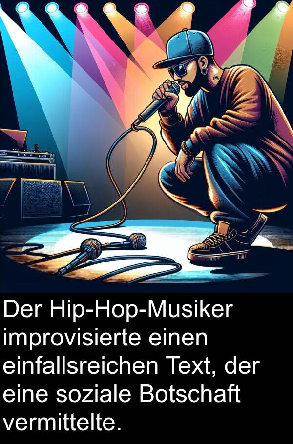 Text: Der Hip-Hop-Musiker improvisierte einen einfallsreichen Text, der eine soziale Botschaft vermittelte.