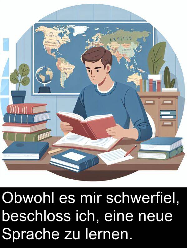 Obwohl: Obwohl es mir schwerfiel, beschloss ich, eine neue Sprache zu lernen.