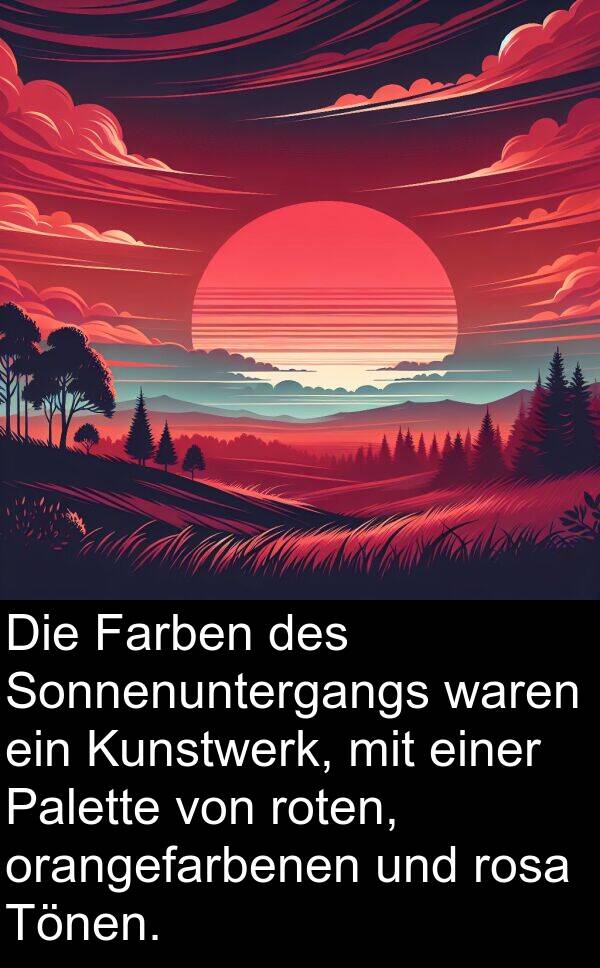 Palette: Die Farben des Sonnenuntergangs waren ein Kunstwerk, mit einer Palette von roten, orangefarbenen und rosa Tönen.