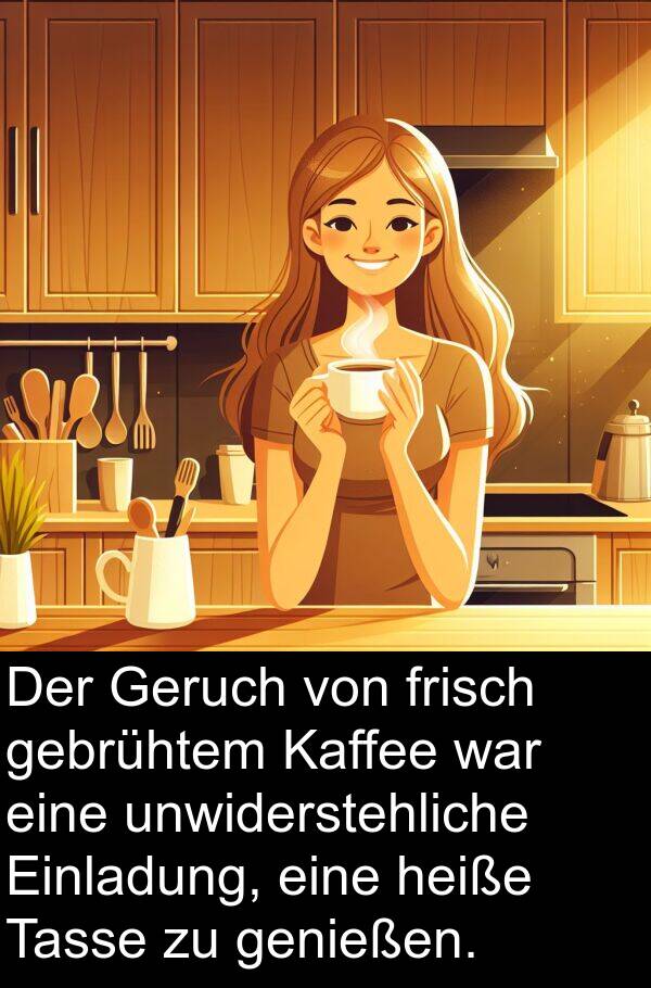 Kaffee: Der Geruch von frisch gebrühtem Kaffee war eine unwiderstehliche Einladung, eine heiße Tasse zu genießen.