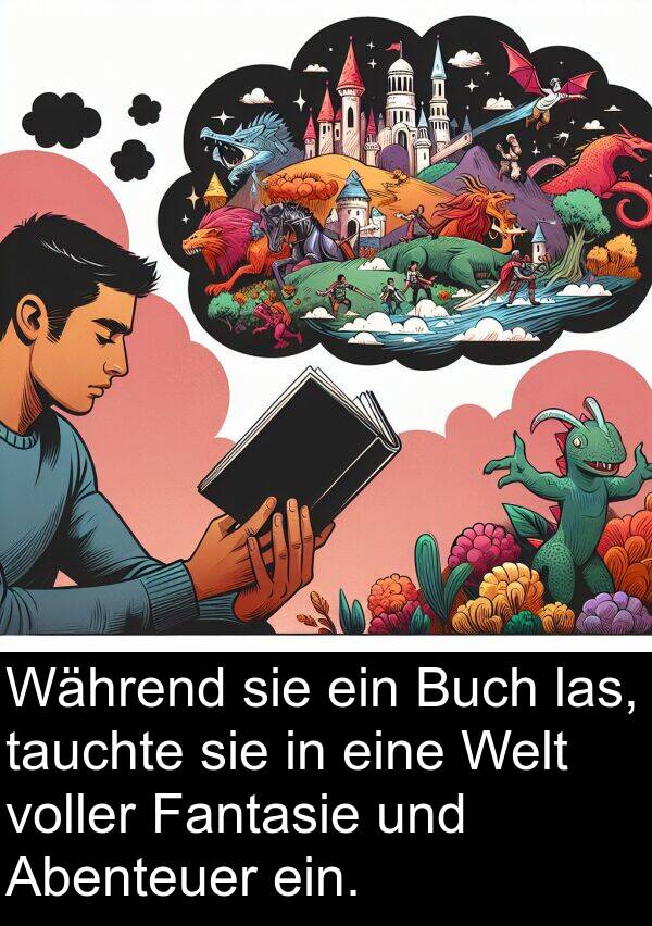 Abenteuer: Während sie ein Buch las, tauchte sie in eine Welt voller Fantasie und Abenteuer ein.