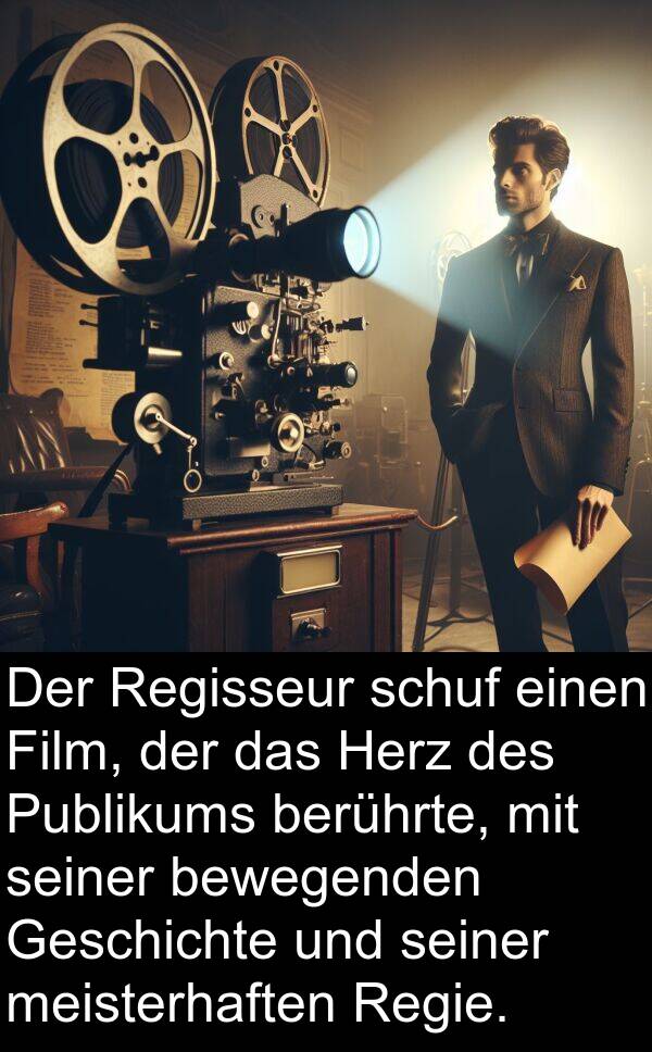 Regisseur: Der Regisseur schuf einen Film, der das Herz des Publikums berührte, mit seiner bewegenden Geschichte und seiner meisterhaften Regie.