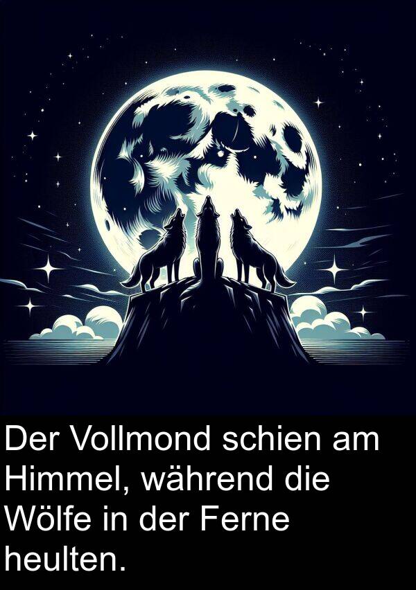 während: Der Vollmond schien am Himmel, während die Wölfe in der Ferne heulten.