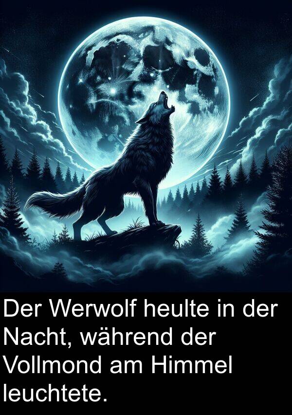 Nacht: Der Werwolf heulte in der Nacht, während der Vollmond am Himmel leuchtete.