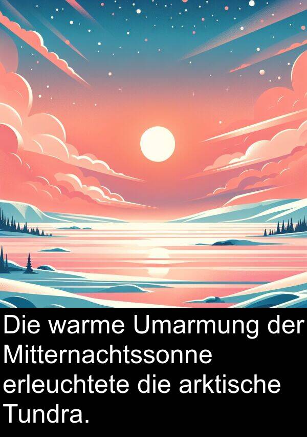 Umarmung: Die warme Umarmung der Mitternachtssonne erleuchtete die arktische Tundra.