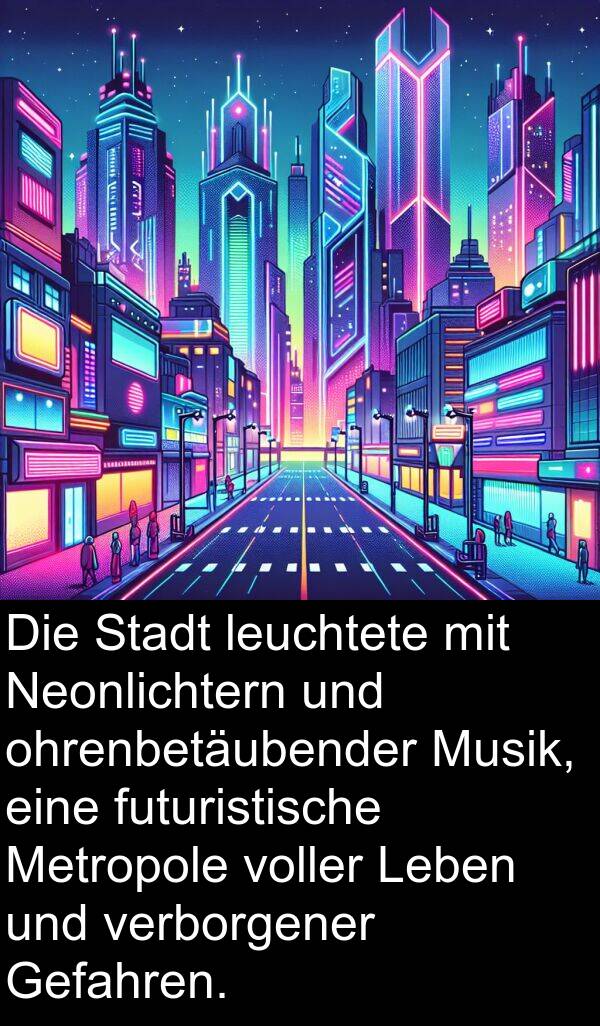 Gefahren: Die Stadt leuchtete mit Neonlichtern und ohrenbetäubender Musik, eine futuristische Metropole voller Leben und verborgener Gefahren.