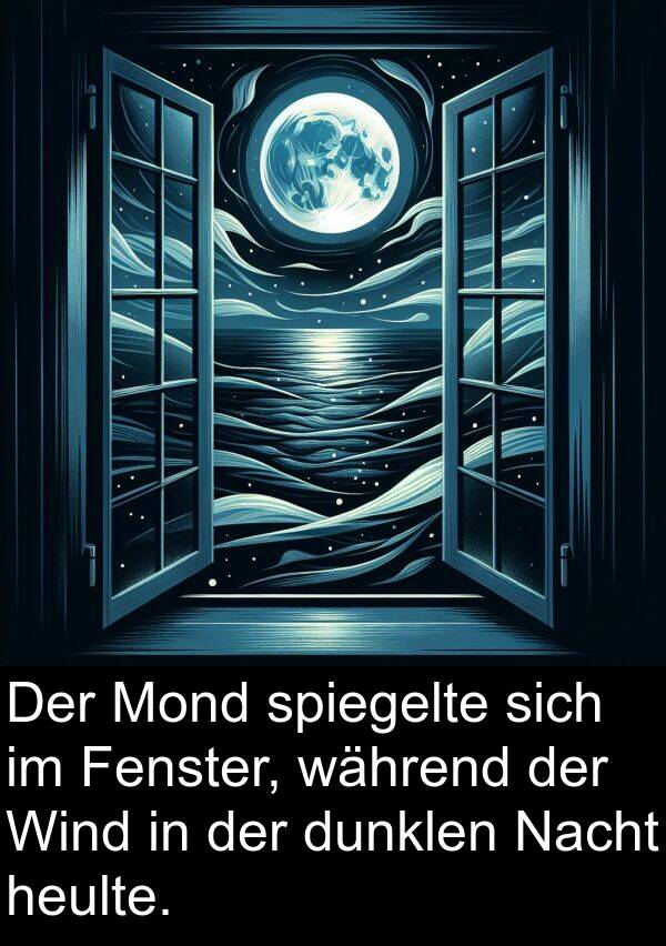 Nacht: Der Mond spiegelte sich im Fenster, während der Wind in der dunklen Nacht heulte.