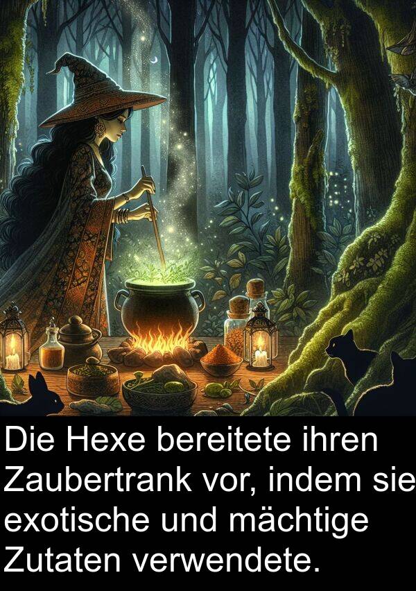 Zaubertrank: Die Hexe bereitete ihren Zaubertrank vor, indem sie exotische und mächtige Zutaten verwendete.