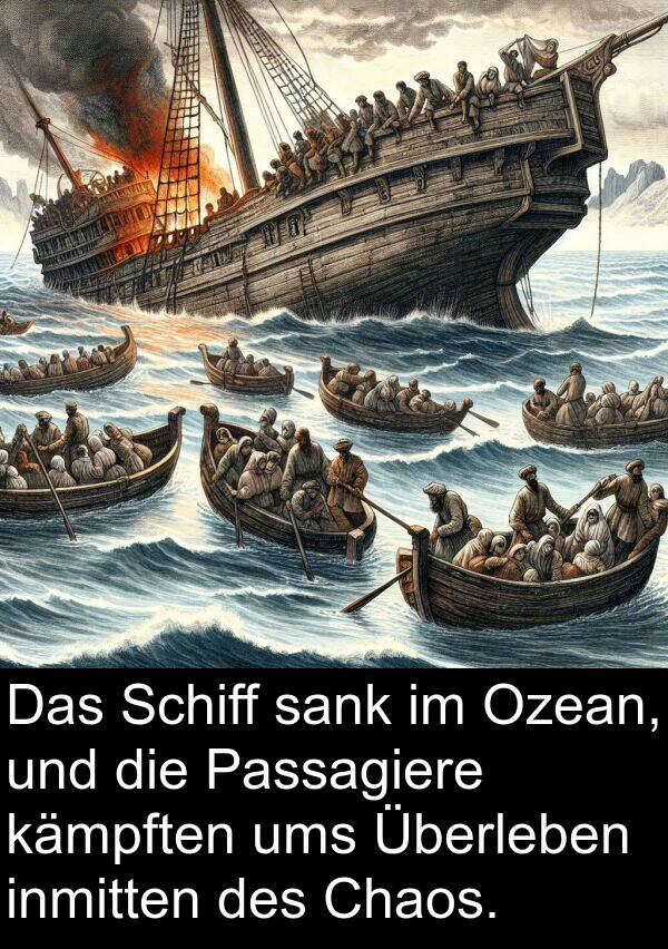 kämpften: Das Schiff sank im Ozean, und die Passagiere kämpften ums Überleben inmitten des Chaos.